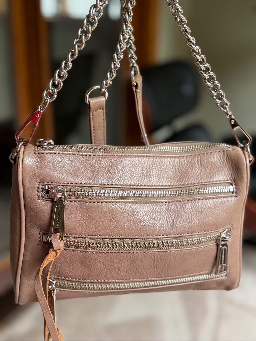 Rebecca Minkoff Shiny Mauve Pink Chain Crossbody Bag Studded Bottom Zipper